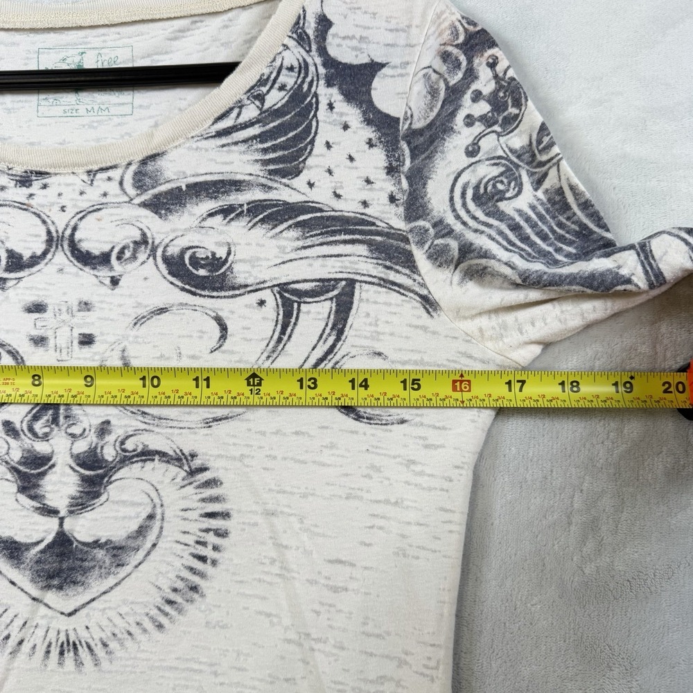 Vintage Free People Burn Out Long Sleeve Tattoo, Crown Birds, Medium Cream Color - Picture 10 of 11